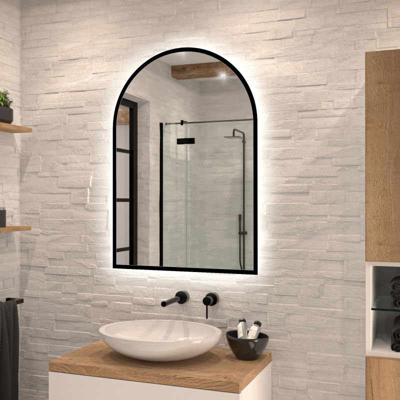 Spiegel mit Rundbogen und schwarzem Rand Teillack Skadi 1