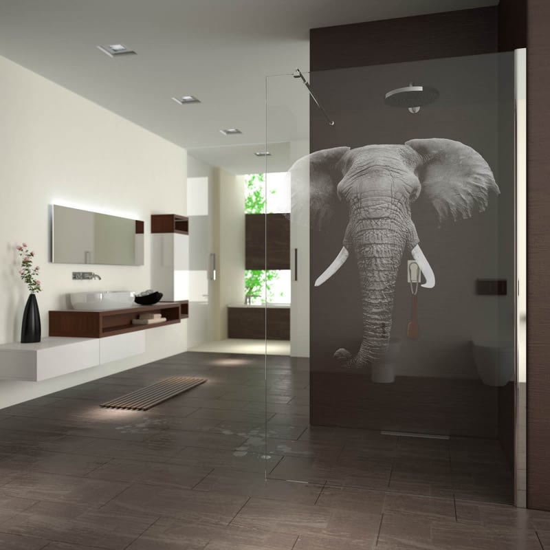 Walk In Dusche gelasert mit Motiv Elefant Walk In Dusche gelasert mit Motiv Elefant