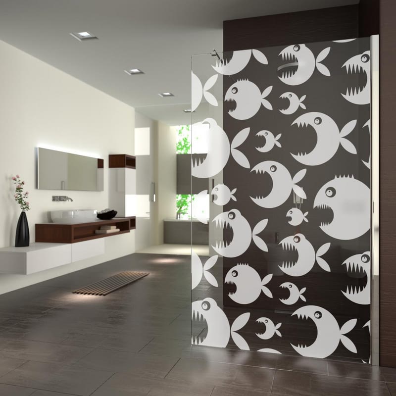 Walk In mit Motiv Dusche Piranhas Walk In mit Motiv Dusche Piranhas