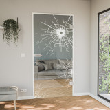 Drehtür aus Glas gelasert Einschusslöcher Drehtür aus Glas gelasert Einschusslöcher