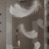 Walk In Dusche gelasert mit Motiv Fallende Federn Walk In Dusche gelasert mit Motiv Fallende Federn