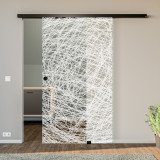 Glasschiebetür gelasert mit Motiv Chaos Glasschiebetür gelasert mit Motiv Chaos