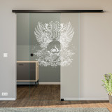Glasschiebetür gelasert mit Motiv Glückszahl Glasschiebetür gelasert mit Motiv Glückszahl
