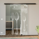 Glasschiebetür gelasert mit Motiv Retro Küche Glasschiebetür gelasert mit Motiv Retro Küche