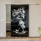 Glasschiebetür lackiert mit Lasermotiv Bad Bones Glasschiebetür lackiert mit Lasermotiv Bad Bones