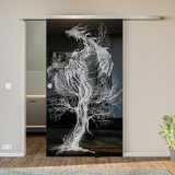 Glasschiebetür lackiert mit Lasermotiv Drache Glasschiebetür lackiert mit Lasermotiv Drache