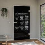 Glastür lackiert mit Lasermotiv Black Coffee Glastür lackiert mit Lasermotiv Black Coffee