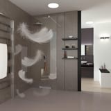 Walk In Dusche gelasert mit Motiv Fallende Federn Walk In Dusche gelasert mit Motiv Fallende Federn
