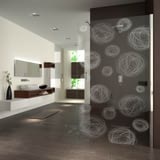 Walk In Dusche gelasert mit Motiv gezeichnete Kugeln Walk In Dusche gelasert mit Motiv gezeichnete Kugeln