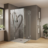 Duschkabine aus Glas mit Motiv Steamy Heart (Eckeinstieg) Duschkabine aus Glas mit Motiv Steamy Heart (Eckeinstieg)
