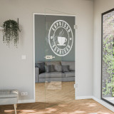 Glastür gelasert mit Motiv Espresso Glastür gelasert mit Motiv Espresso